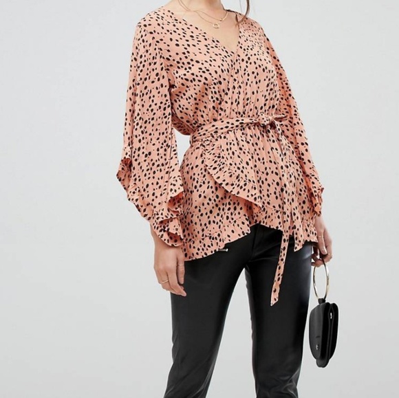 River Island Frill Animal Print Top - Picture 1 of 3